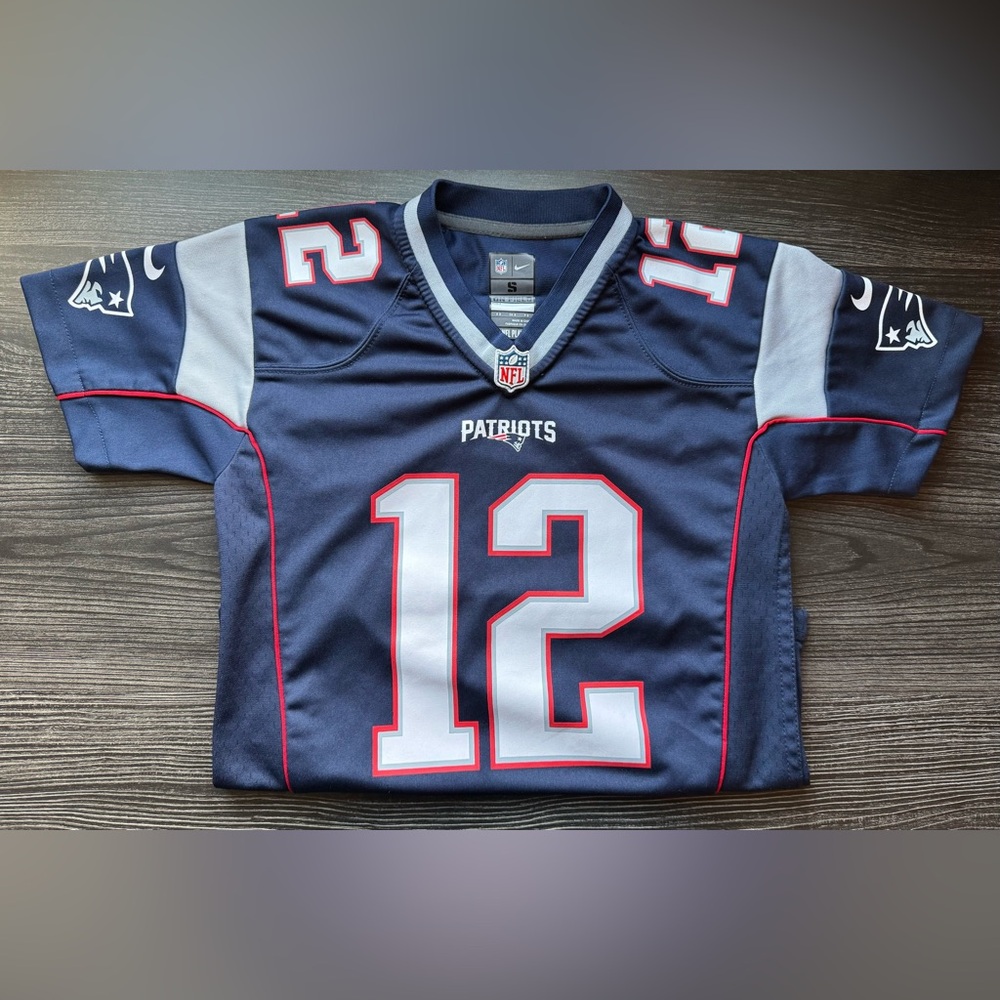 NFL Nike Patriots Kids Navy and White Jersey